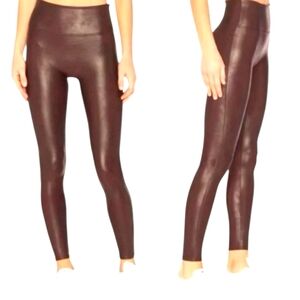 Spanx Women's Brown faux Vegan Leather Stretchy Pants High-waisted Leggings